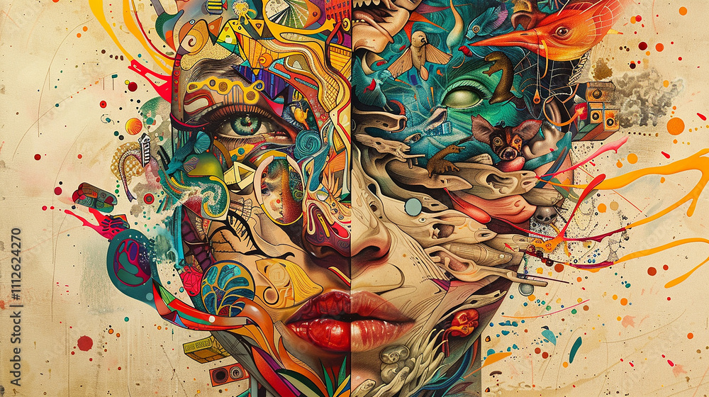 Fototapeta premium Abstract Expression of the Human Psyche Through Vibrant Graphic Art
