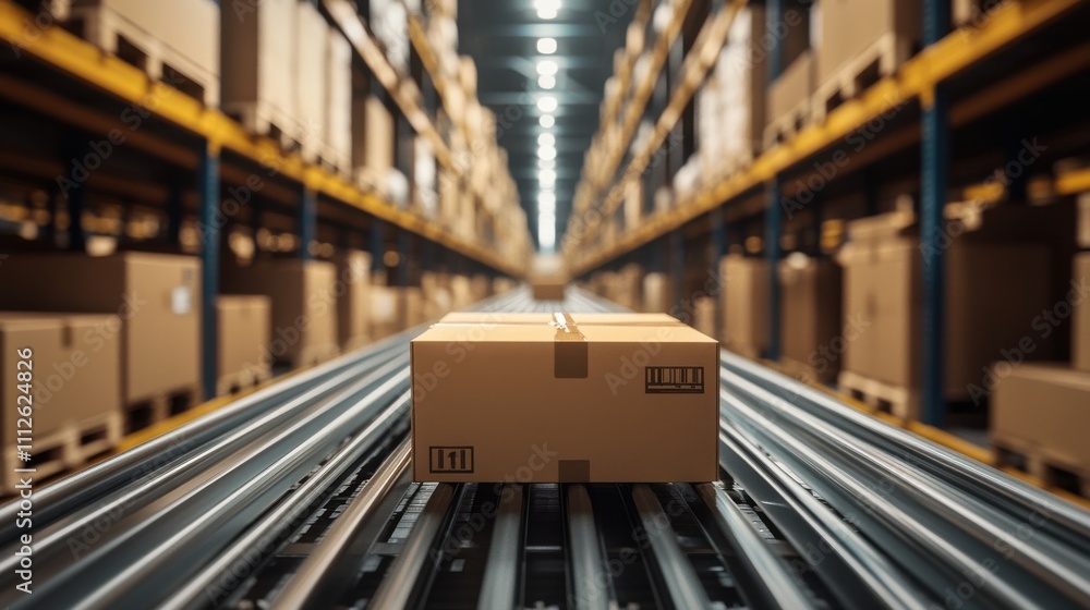 Delivery Robot in Action within Organized Warehouse Environment Delivery Robot in Action within Organized Warehouse Environment