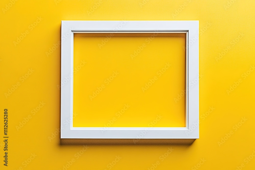 White frame on yellow background, minimalistic, space for design.