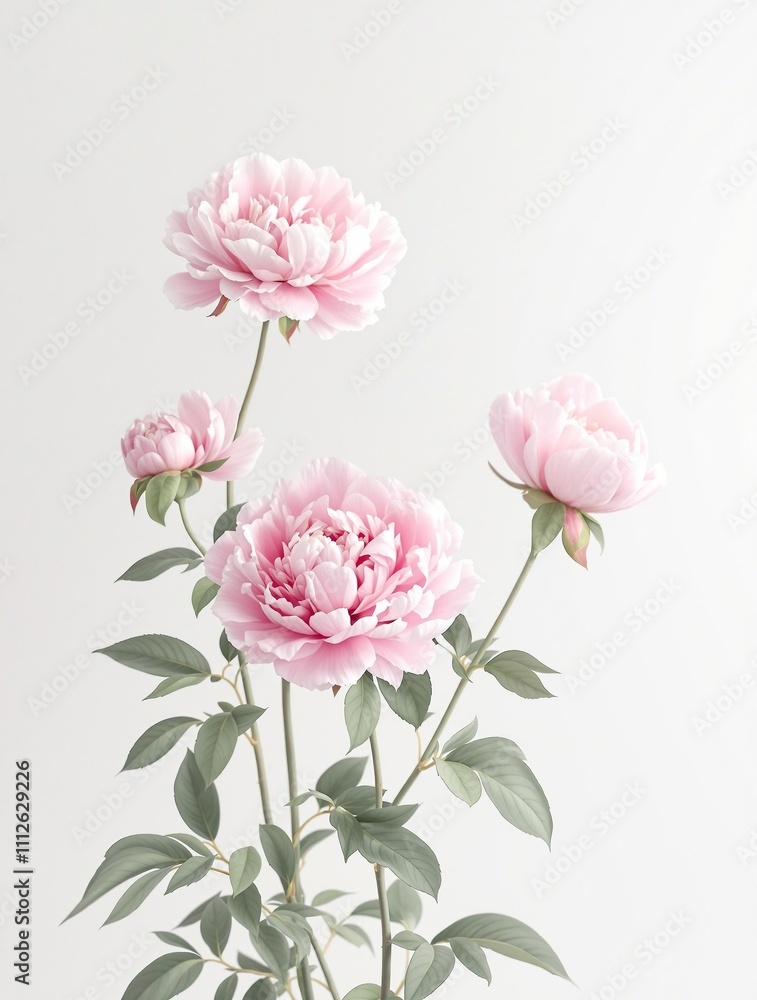 A group of watolor peony flowers of different sizes, multiple, diverse, collection, group A group of watolor peony flowers of different sizes, multiple, diverse, collection, group