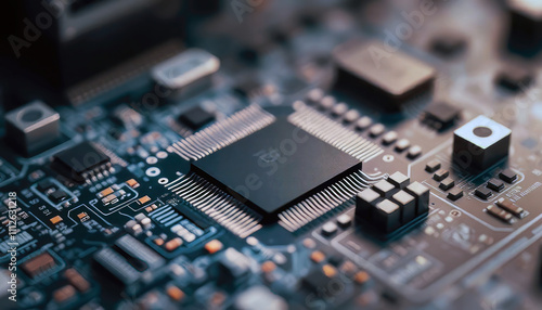 Close up Semiconductor chips or microchip and circuit boards for AI, Artificial intelligence and innovative advanced technology, quantum computing concept photo