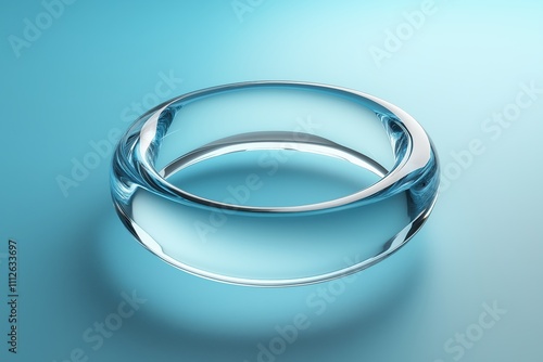 A clear glass ring with a blue background. The ring is the main focus of the image. The blue background gives the impression of a calm and serene atmosphere