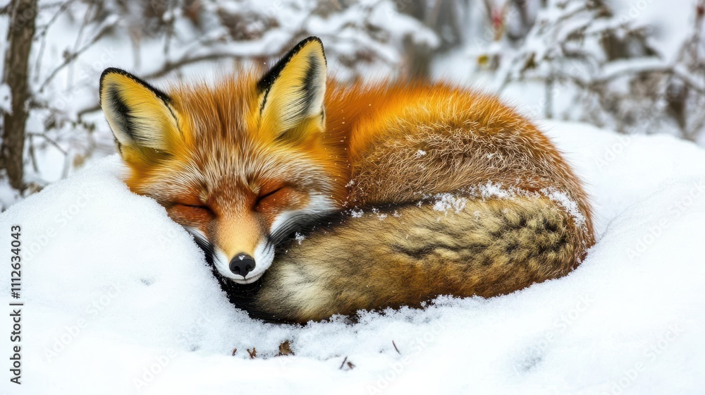 Fototapeta premium fox sleeps in the snow