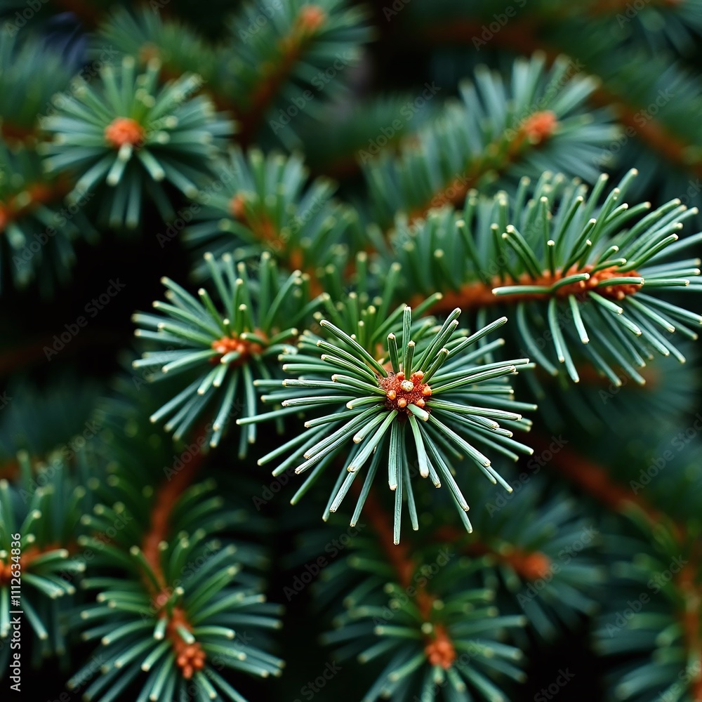 Close-up of green fir branches with glowing warm lights creating a cozy and festive atmosphere. Close-up of green fir branches with glowing warm lights creating a cozy and festive atmosphere.