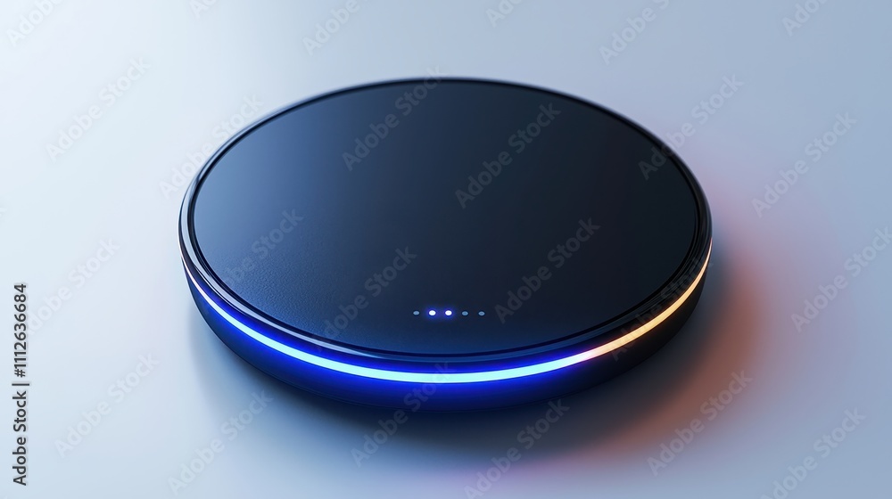 A modern wireless charging pad with a sleek matte finish, isolated on a white background. The minimalist design and subtle glowing indicator emphasize convenience and technology. Ideal for gadget-rela A modern wireless charging pad with a sleek matte finish, isolated on a white background. The minimalist design and subtle glowing indicator emphasize convenience and technology. Ideal for gadget-rela