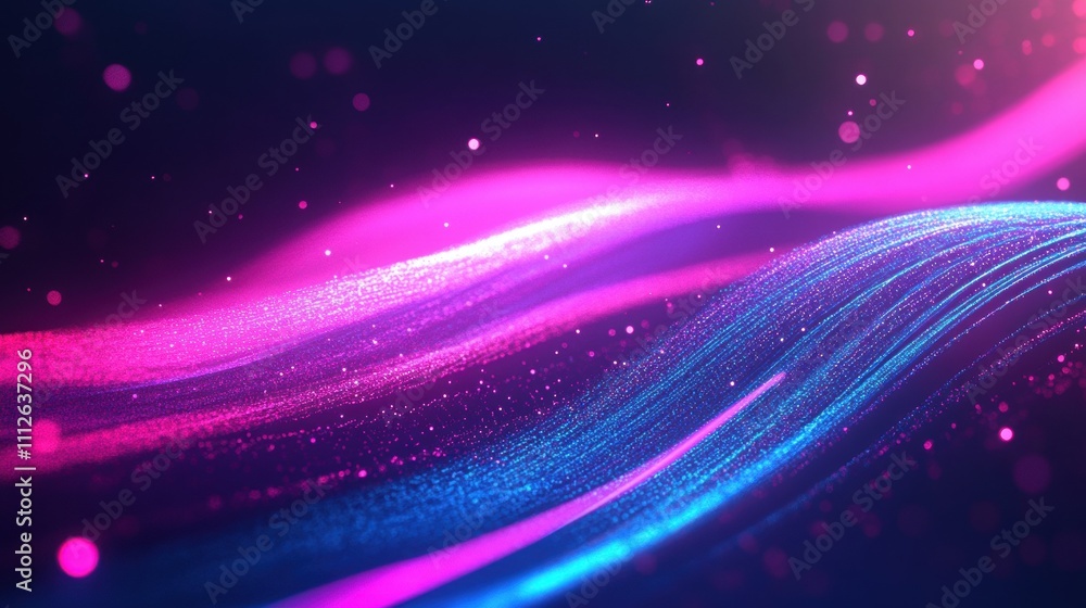 A vibrant abstract illustration featuring flowing waves of pink and blue light against a dark background, conveying a sense of motion. A vibrant abstract illustration featuring flowing waves of pink and blue light against a dark background, conveying a sense of motion.