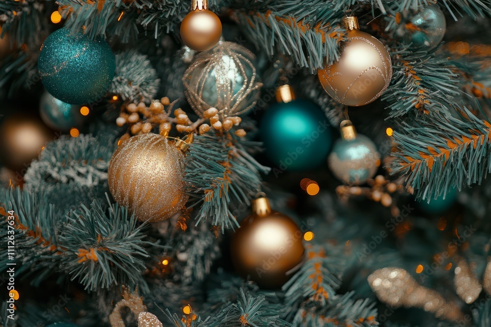 Christmas and New Year background. Christmas tree with decorations on bokeh background Christmas and New Year background. Christmas tree with decorations on bokeh background