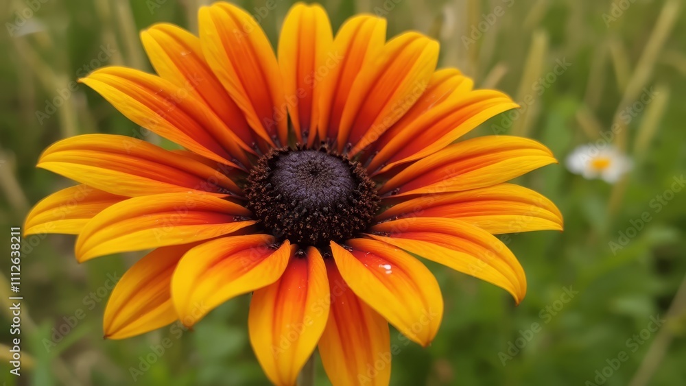 A single orange flower in a field of green grass A single orange flower in a field of green grass