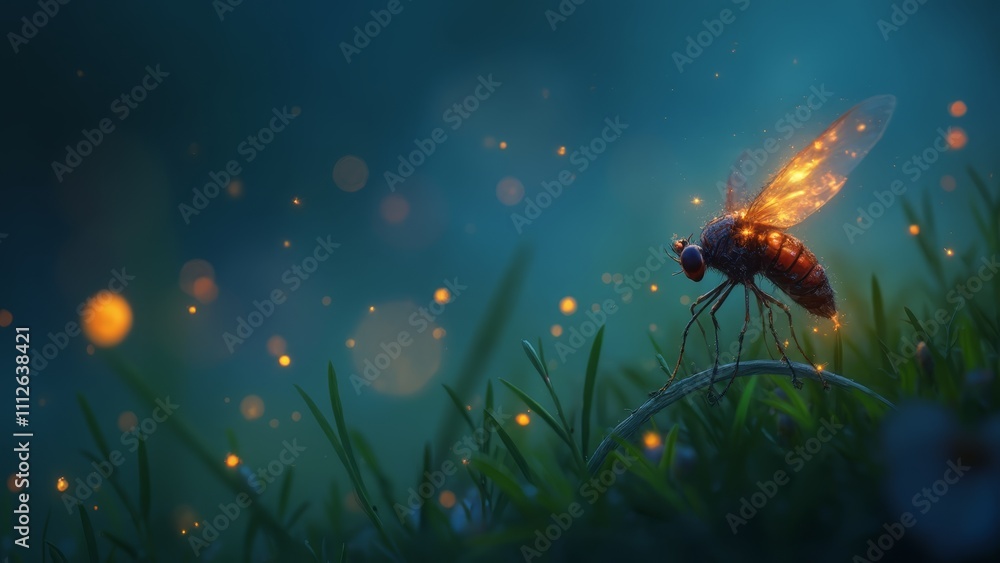 A fly sitting on top of a green grass covered field A fly sitting on top of a green grass covered field