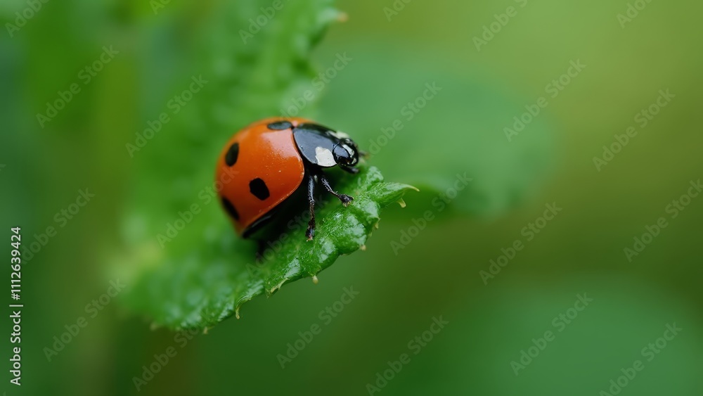 A ladybug sitting on top of a green leaf A ladybug sitting on top of a green leaf