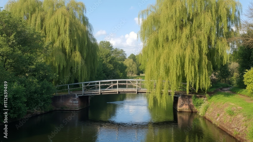 Naklejka premium A bridge over a body of water surrounded by trees