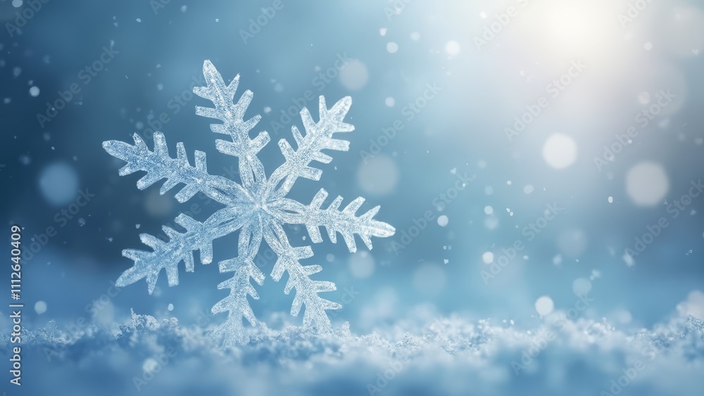 A snowflake on a blue background with snowflakes A snowflake on a blue background with snowflakes