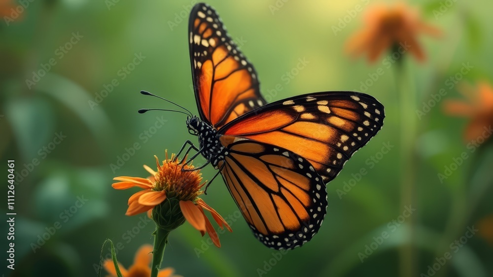Fototapeta premium A butterfly sitting on top of an orange flower