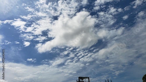 A Large White Cloud with Smaller Clouds and a Blue Sky photo