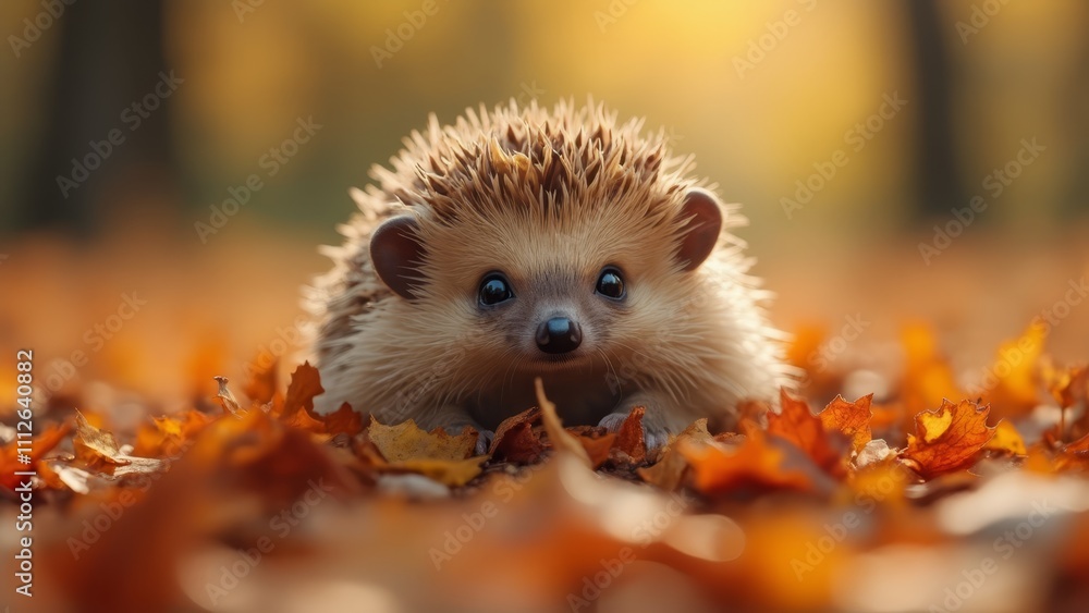 A small hedgehog is sitting in a pile of leaves A small hedgehog is sitting in a pile of leaves