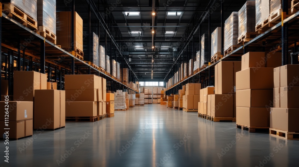 Modern Warehouse with Boxes and Pallets Modern Warehouse with Boxes and Pallets