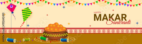 Vector illustration of Happy Makar Sankranti social media template