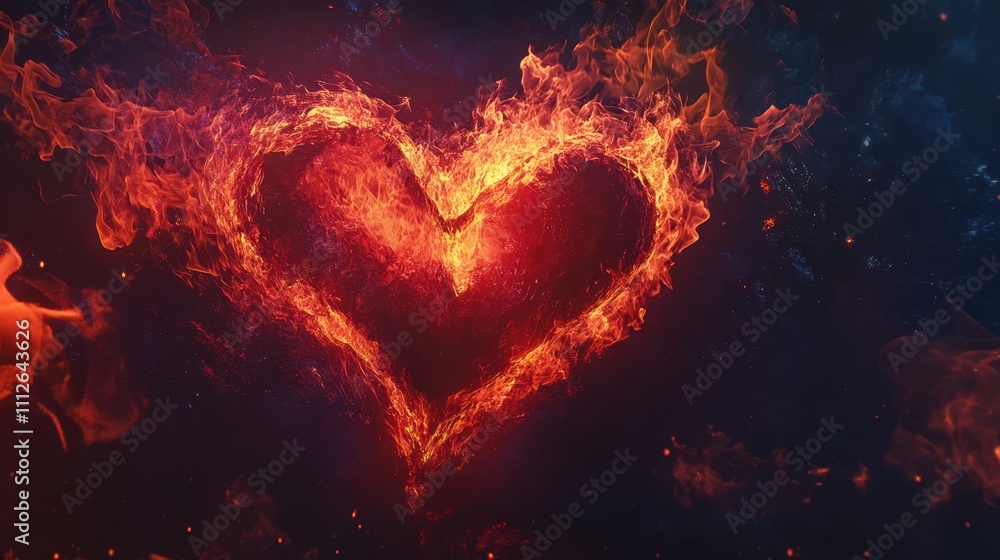 A flaming heart design template with vibrant flames, dark background, and bold fiery details A flaming heart design template with vibrant flames, dark background, and bold fiery details