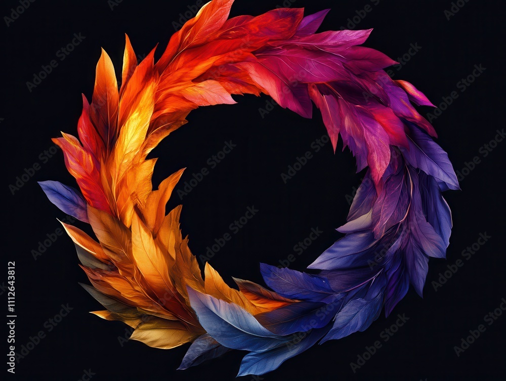 Fototapeta premium Abstract fire cycle graphic with realistic flames in a colorful palette, glowing vividly on black