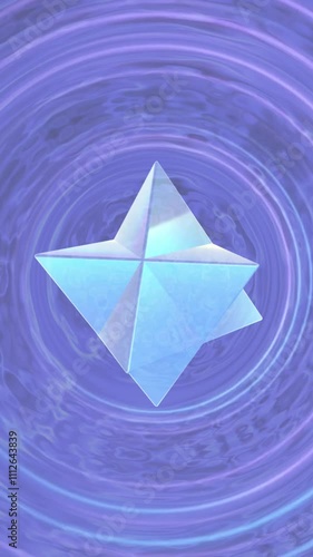 3d Merkaba rotating on a ripples background, Vertical Video, Meditation Visualization, Animation