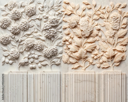 Before to after A block of marble carved into a detailed sculpture, showcasing each stage