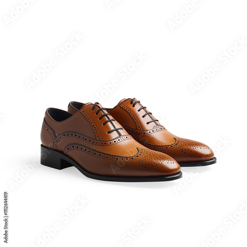 Brown Leather Brogue Shoes on a Transparent Background