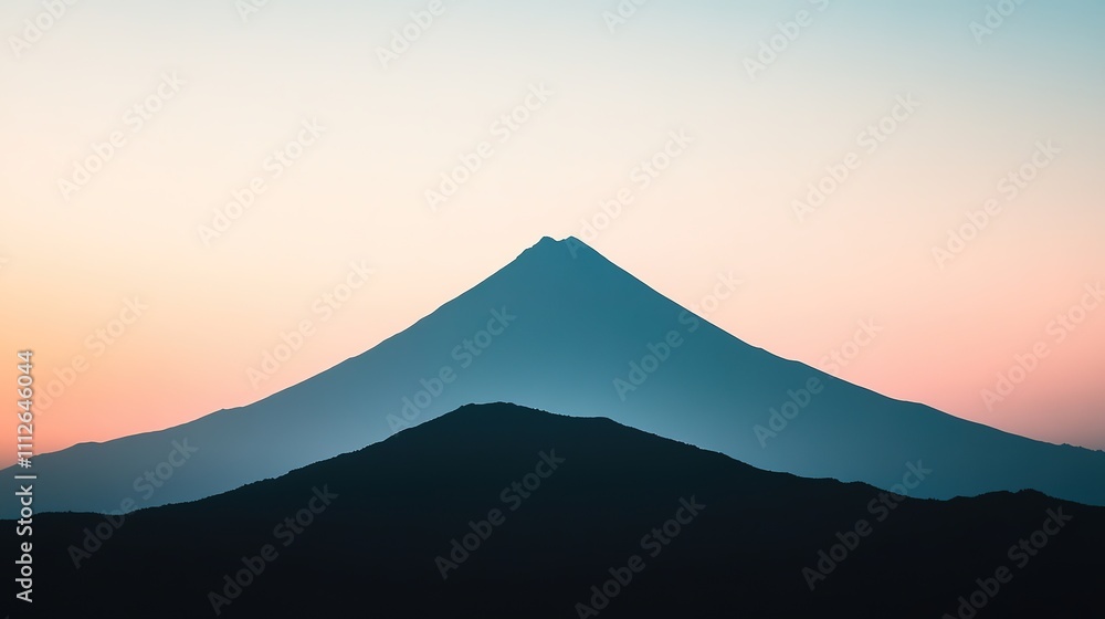 Silhouetted mountain peak during serene sunset