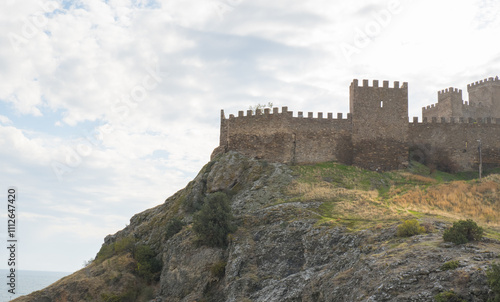 Obraz na płótnie Old Genoese fortress in the city of Sudak in summer. Ancient architecture of Crimea. w salonie