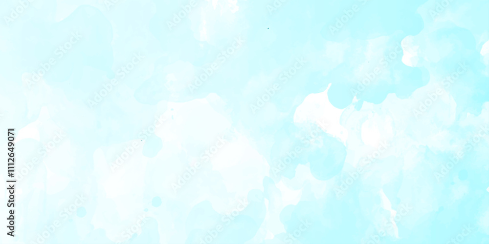 Obraz premium sunny sky blue light watercolor background. Aquarelle painting brush effect card paper textured canvas cloudy smoke space for text, entertaining card, template. aquamarine color graphics illustration