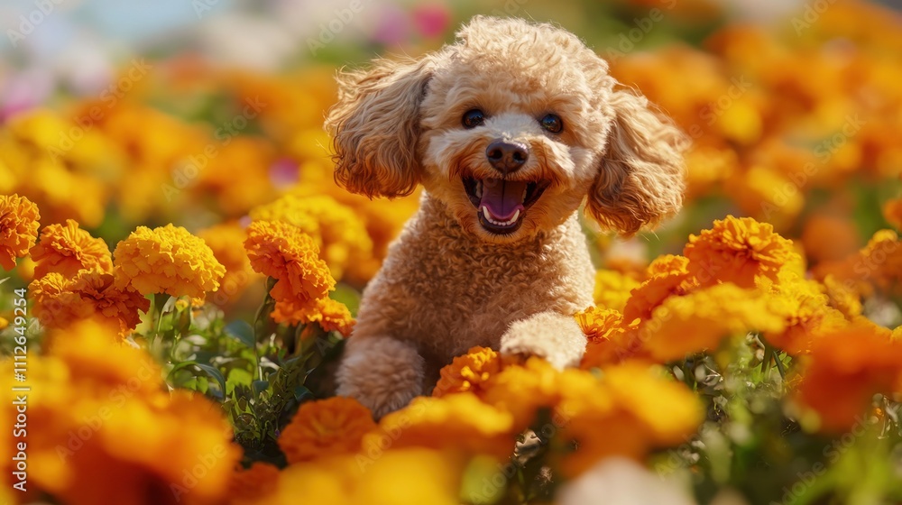 Happy Poodle in a Flower Field Happy Poodle in a Flower Field