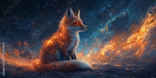 Nebula Fox, a mystical fox whose fur transforms into vibrant, glowing nebula patterns, captivating with celestial beauty and wonder. photo