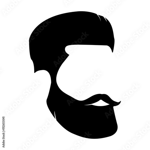 Man hair and beard icon for barbershop. Illustration of man silhouette.