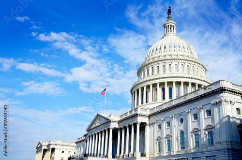 United States Capitol Building in Washington DC on Bright Sunny Day with Blue Sky photo