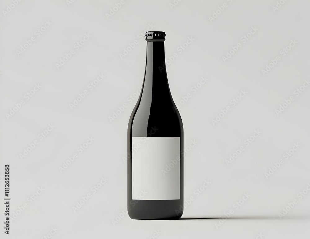Black wine bottle, white empty label with white background Black wine bottle, white empty label with white background