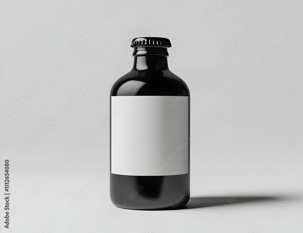 Black wine bottle, white empty label with white background Black wine bottle, white empty label with white background