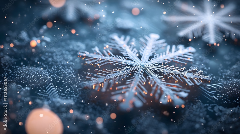 Fototapeta premium A mesmerizing digital snowflake, crafted from intricate circuitry, glistens in a winter wonderland. A fusion of nature and technology.