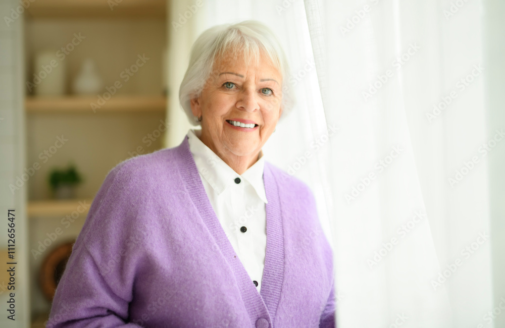 Portrait of elderly woman on living room at home Portrait of elderly woman on living room at home