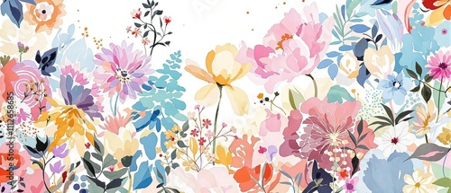 Fototapeta Naklejka Na Ścianę i Meble -  Beautiful hand-painted flowers in an abstract style on a plain white base, artistic, floral