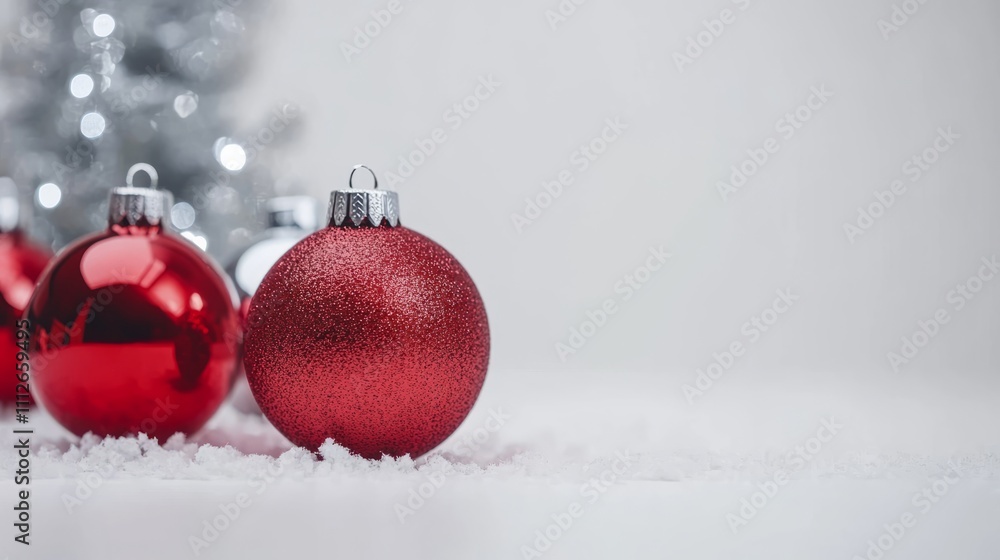 Christmas red silver decorations balls New Year on white background Christmas red silver decorations balls New Year on white background