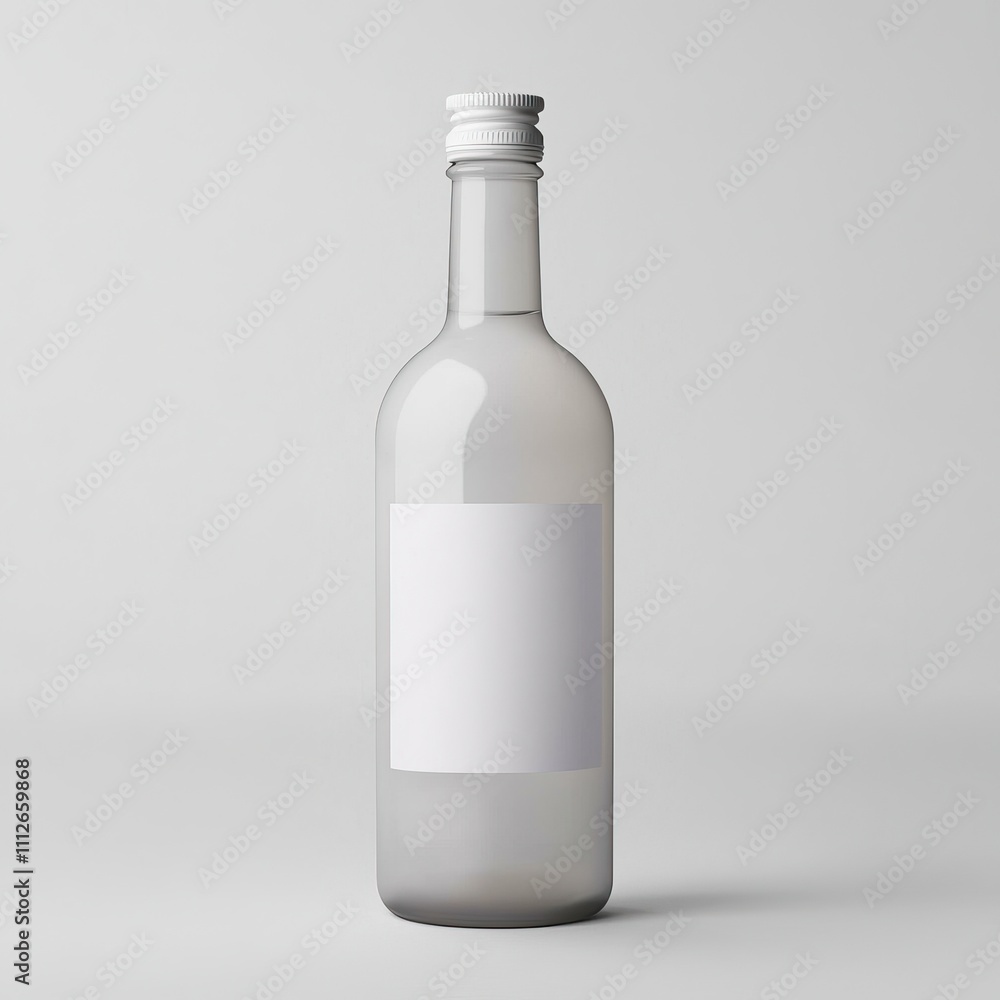 Minimal Monochrome Bottle Designs. A clear, minimalist glass bottle with a blank label stands against a light background, emphasizing simplicity and potential customization. Minimal Monochrome Bottle Designs. A clear, minimalist glass bottle with a blank label stands against a light background, emphasizing simplicity and potential customization.