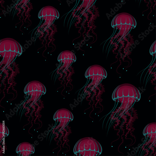 Vector seamless pattern with jellyfish
