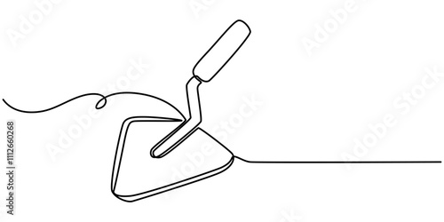 Continuous one line drawing of construction trowel tools concept graphic design vector illustration. Pro vector, Continuous line drawing of cement trowel. One line of cement trowel for brick. Worker 