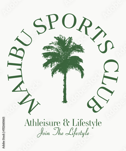 Malibu sports club t shirt, palm tree palm island slogan for t-shirt, Palm paradise. Palm beach club design. Sunshine paradise graphic print design. Summer vibes artwork. Surf club design.