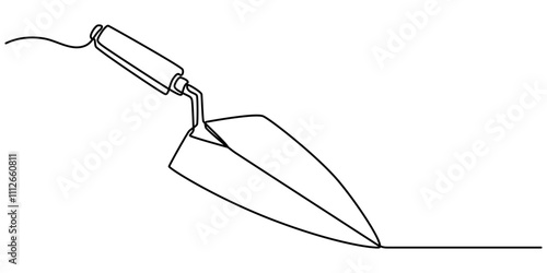 Continuous one line drawing of construction trowel tools concept graphic design vector illustration. Pro vector, Continuous line drawing of cement trowel. One line of cement trowel for brick. Worker 