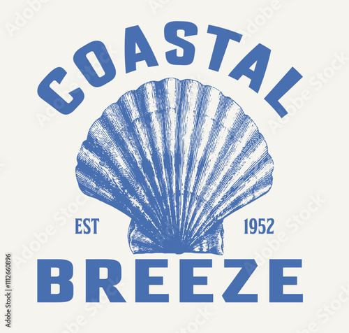 Coastal Nautical Shell Vector Graphic, Vintage summer slogan print drawing illustration for graphic tee, vintage seashell print art, funny quote lettering with seashells abstract doodle illustration