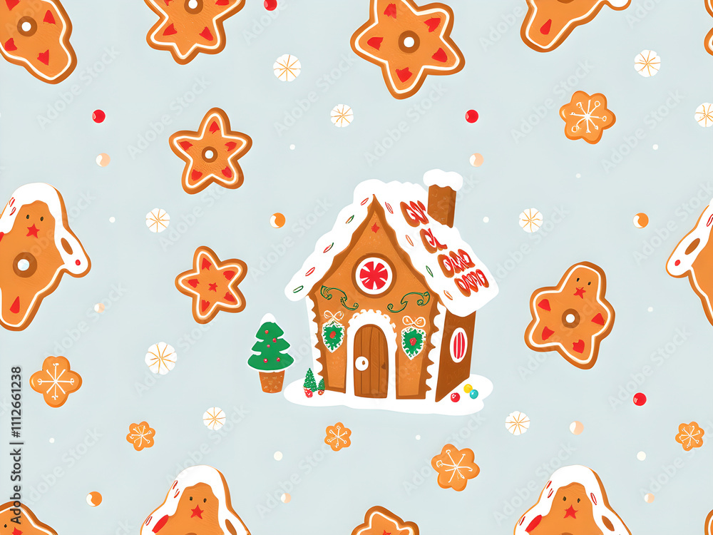 Gingerbread House: Sweet Holiday Theme with Christmas Background Pattern Gingerbread House: Sweet Holiday Theme with Christmas Background Pattern