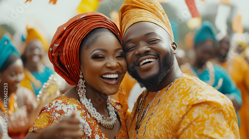 Joyous Nigerian Couple at Traditional Wedding photo