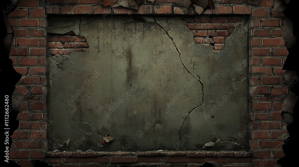 Naklejka premium Worn-out brick wall with exposed damage, detailed texture and transparency for versatile background use