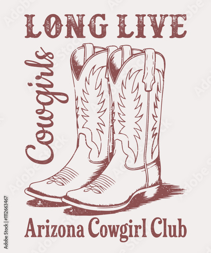 cowgirls head is desert vibes text vector print, Cowgirl boots, pink color desert cowgirl vector prints, western desert print design, hippy women print design, Arizona desert design, western design,