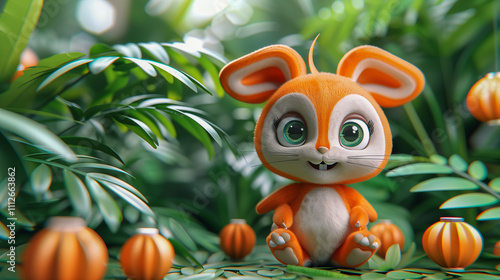 Adorable Cartoon Orange Mouse in Lush Jungle Setting photo